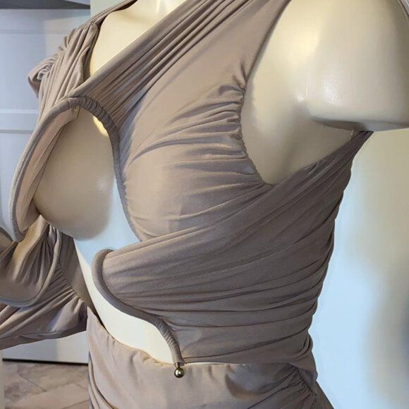 Christopher Esber Taupe Draped Jersey Top - Picture 3 of 5